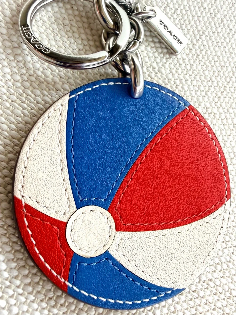 COACH Beach Ball Leather Bag Charm Keychain Red White Blue CU260